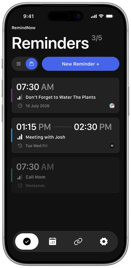 RemindNow home screen